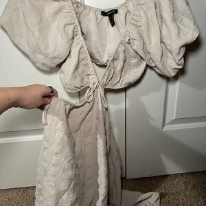 Cutout Cream Puff Sleeve Mini Dress